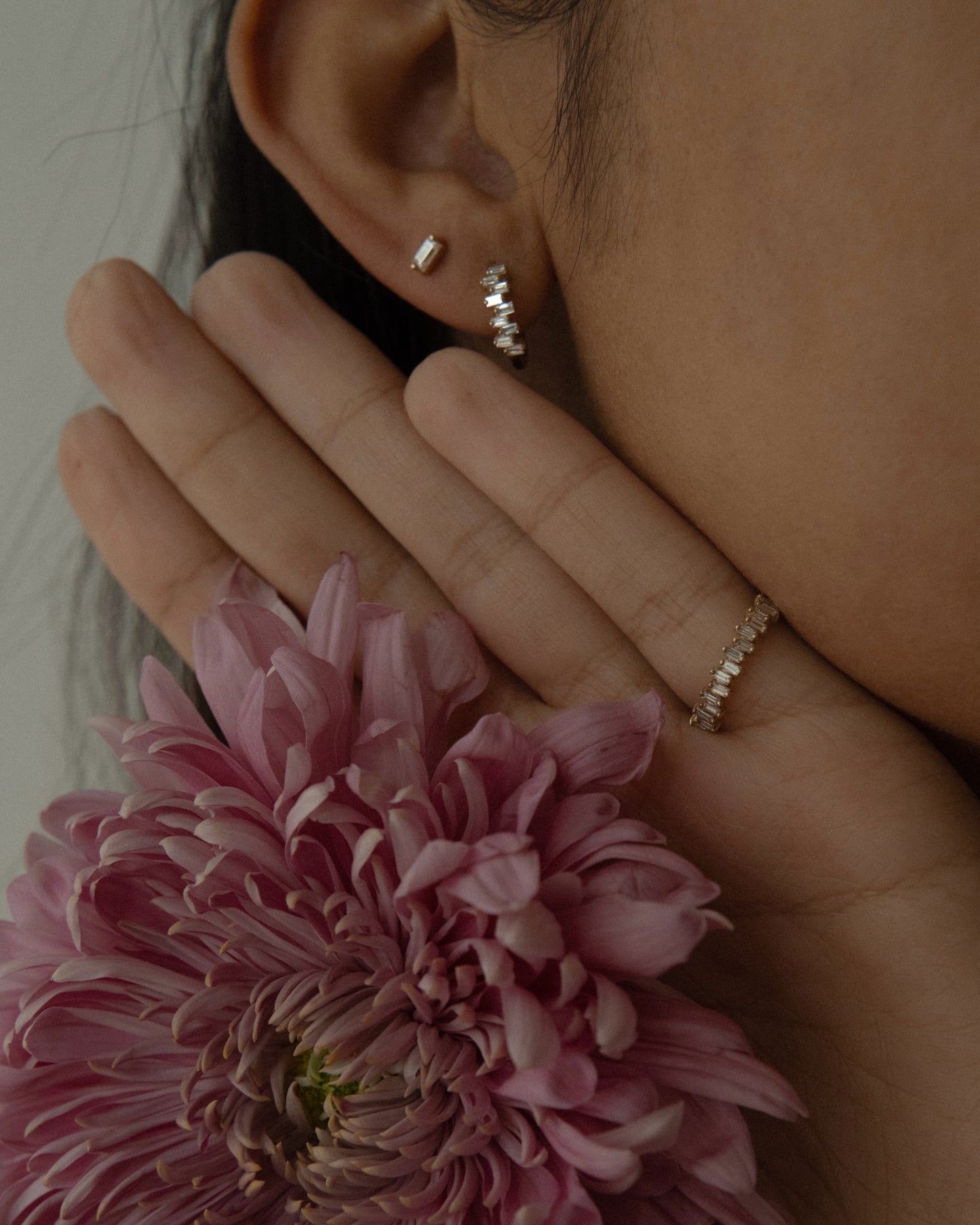 April First 14k Gold Diamond Baguette Stud