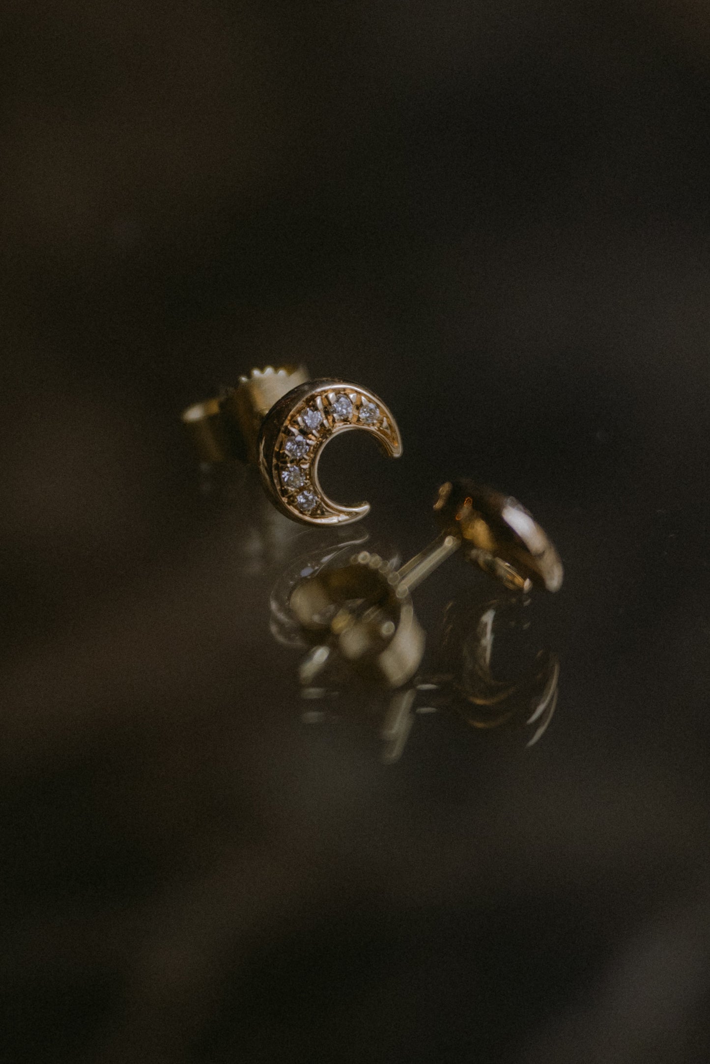 April First 14k Gold Moon Studs Pavé
