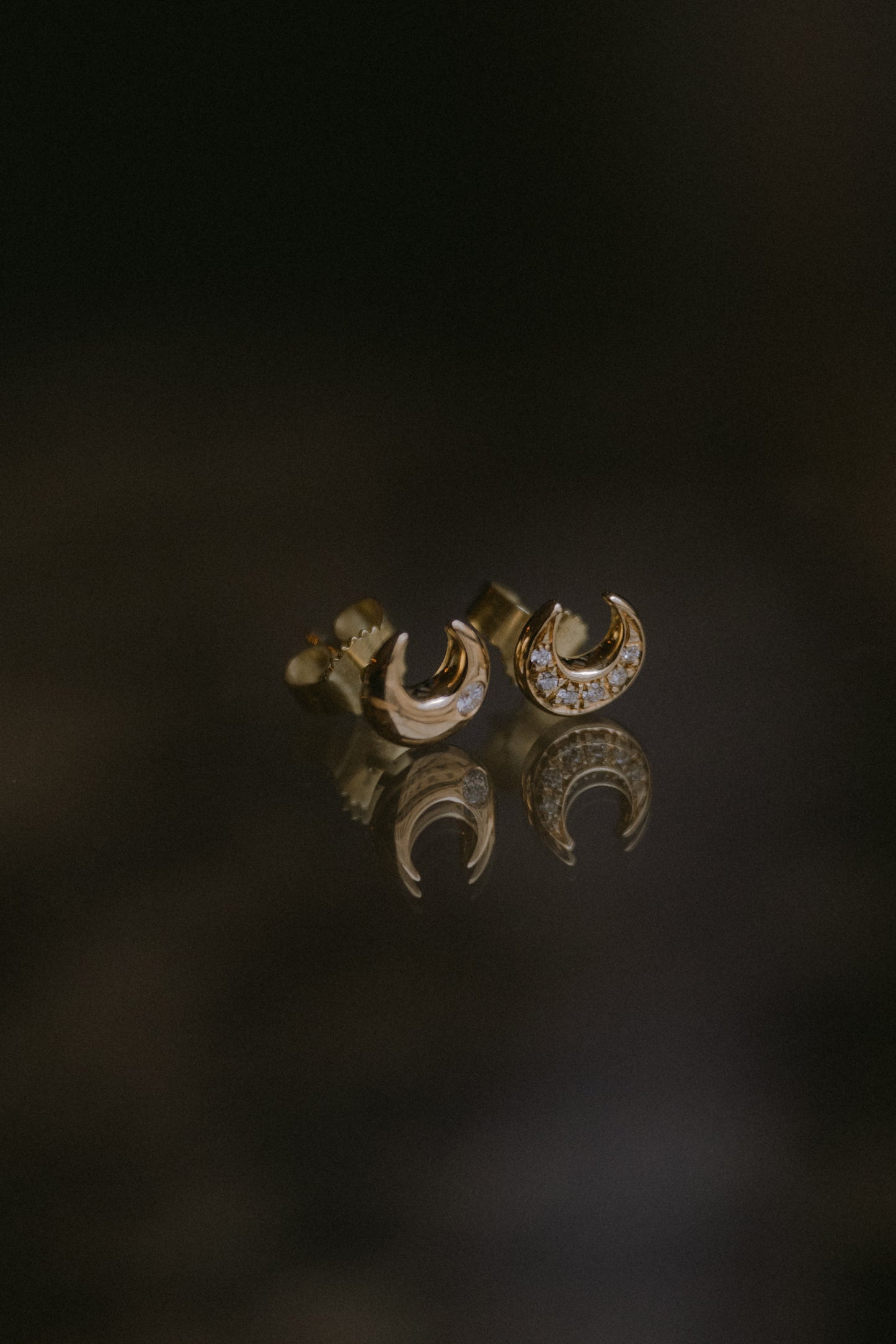 April First 14k Gold Moon Studs Pavé