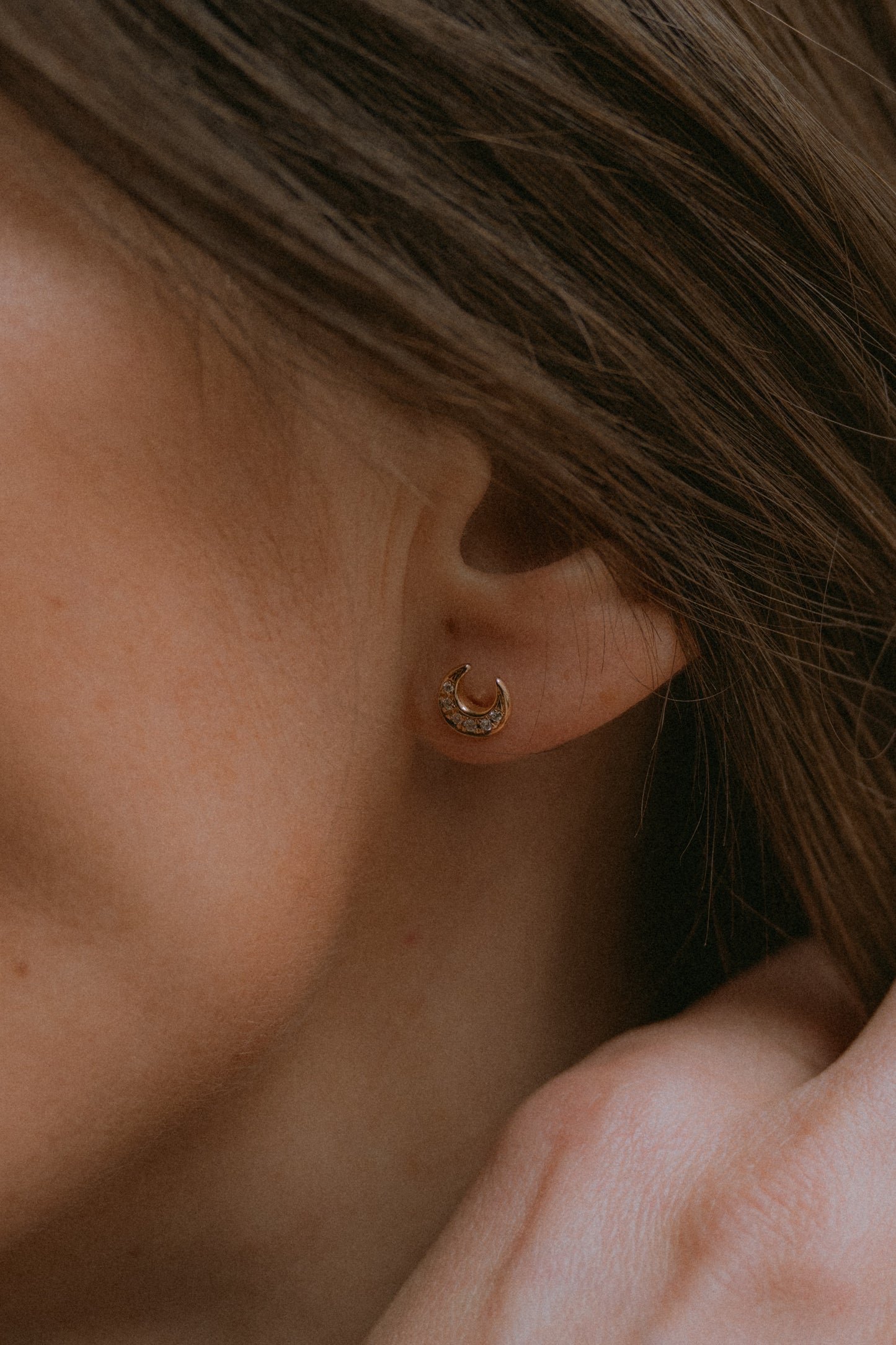 April First 14k Gold Moon Studs Pavé