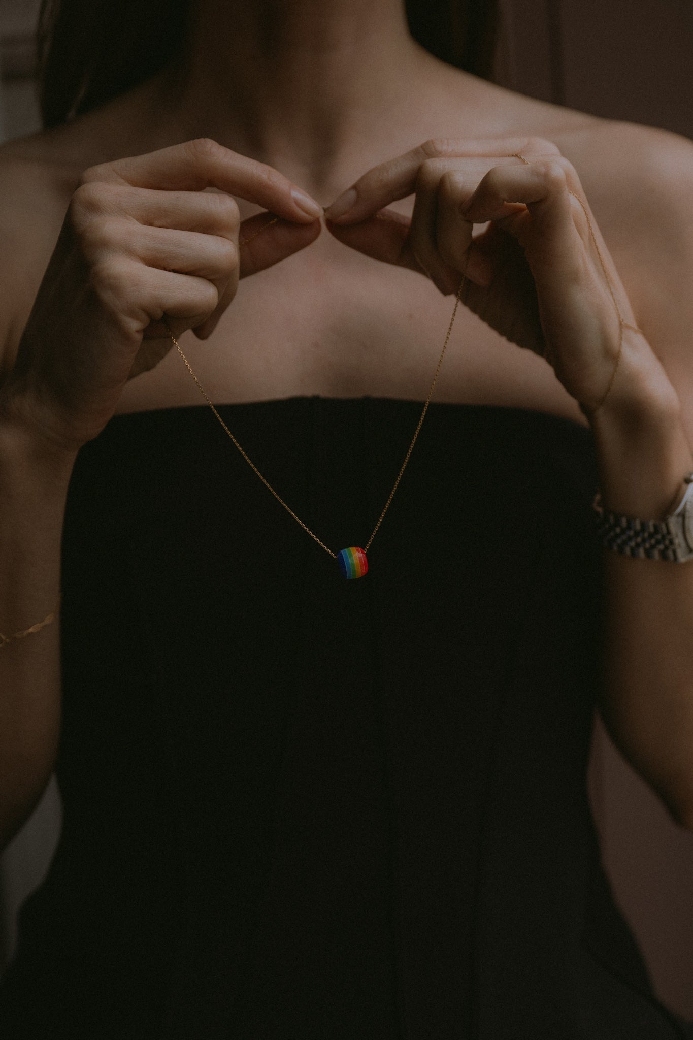 April First 14k Gold Rainbow Necklace Big