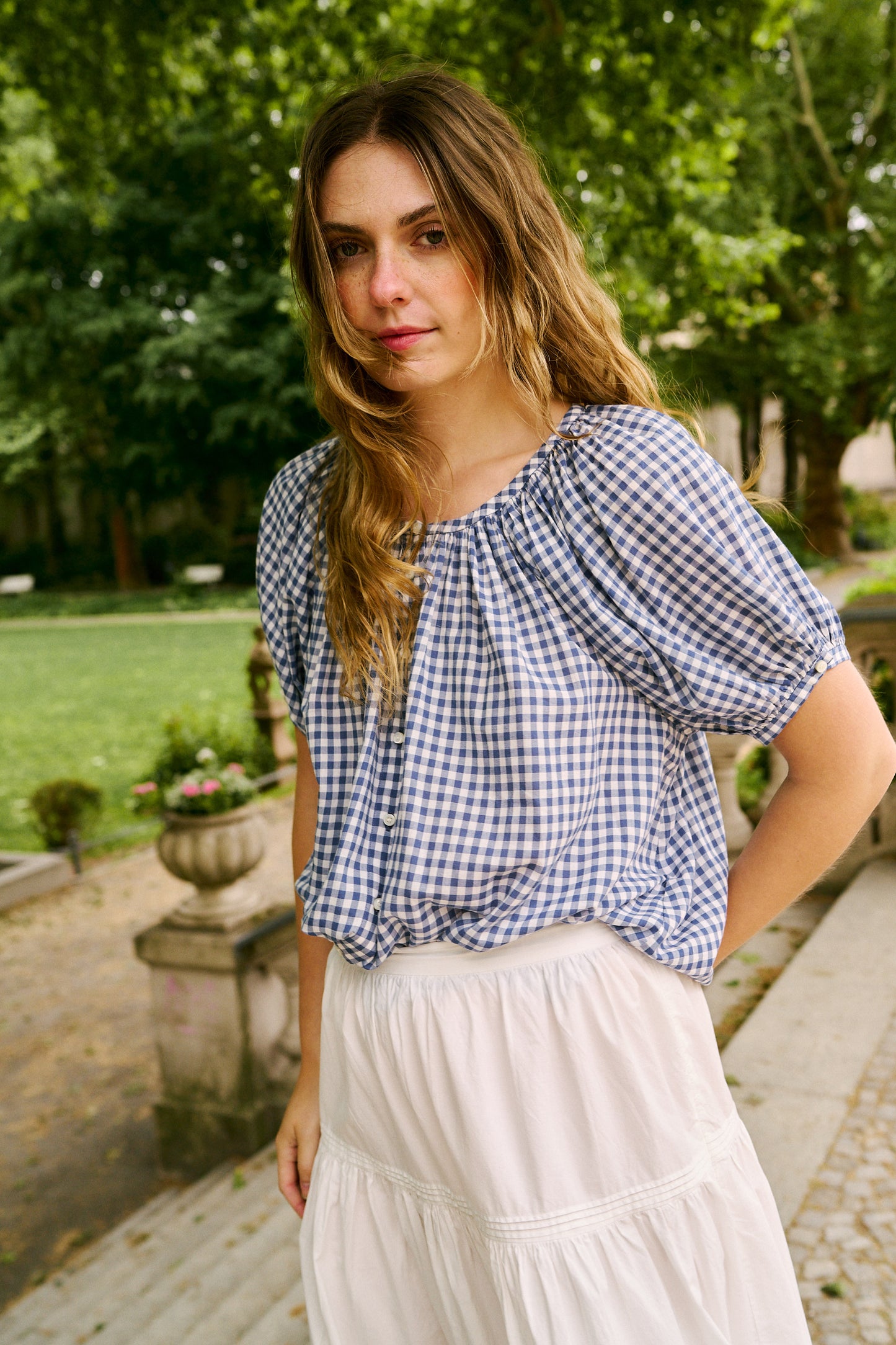 Doen June Top Blue Gingham