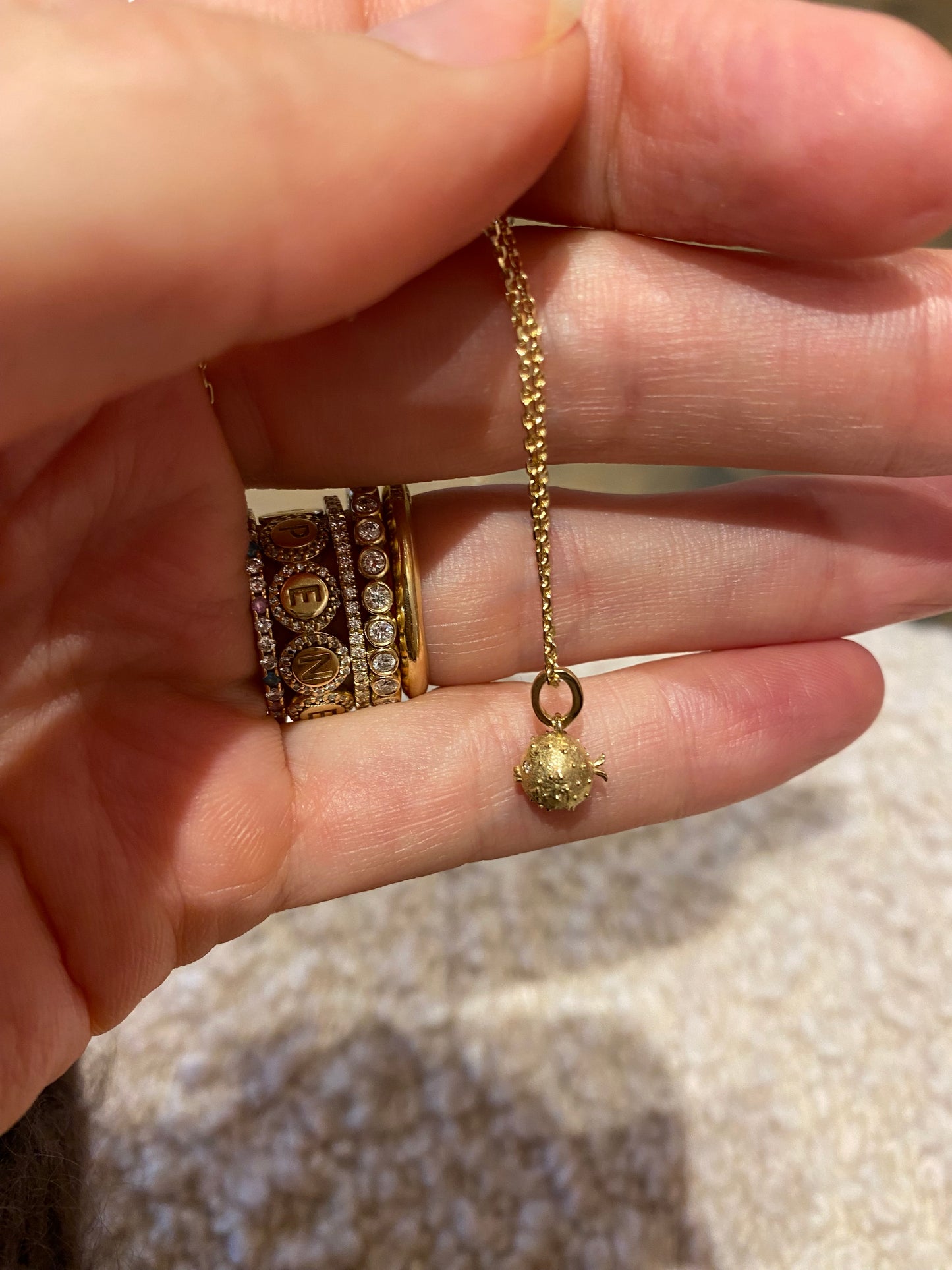 April First 14k Gold Puffer Fish Necklace