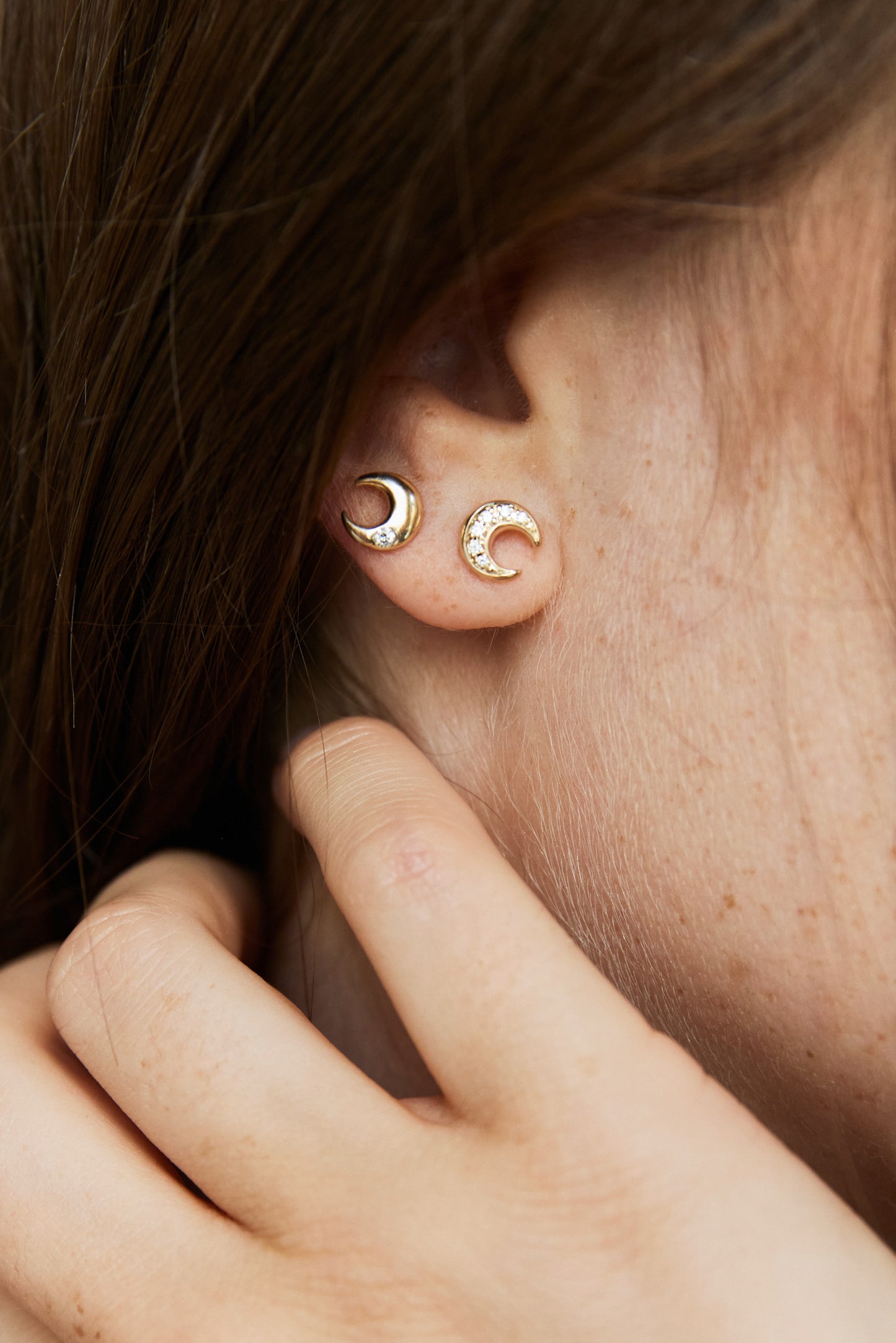 April First 14k Gold Moon Studs Pavé