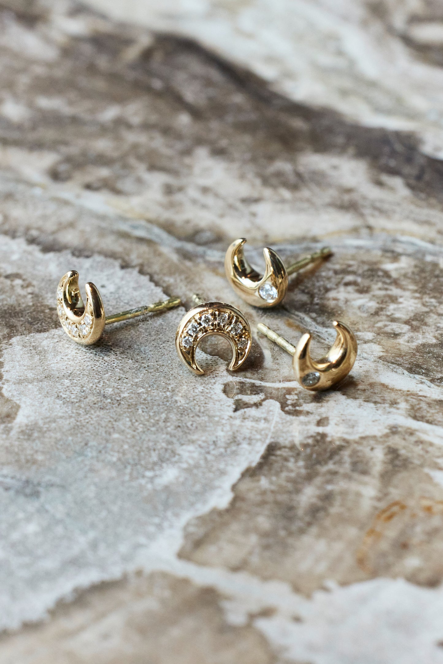 April First 14k Gold Moon Studs Pavé