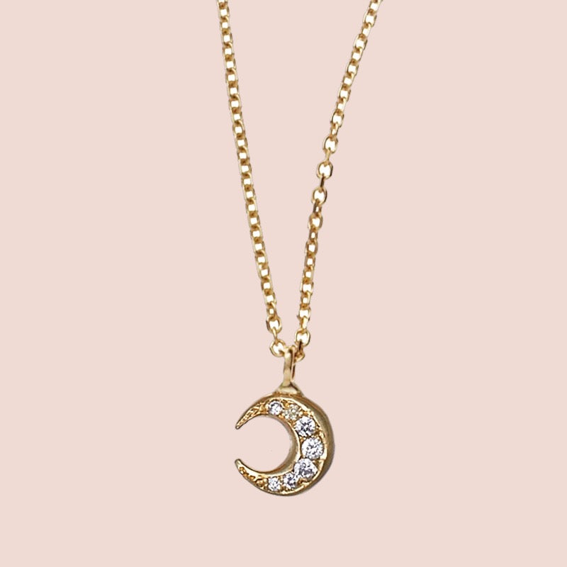 April First 14k Gold Moon Pendant Pavé
