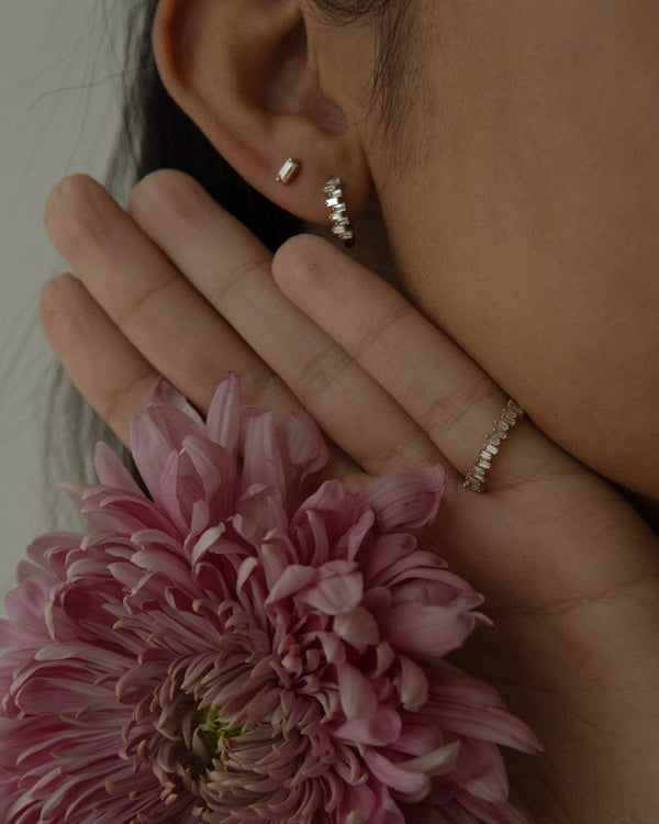 14k Gold Baguette Diamond Stud