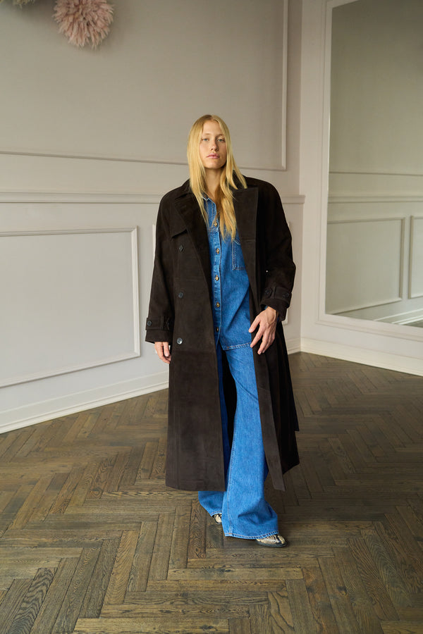 Corrin Suede Trenchcoat Espresso