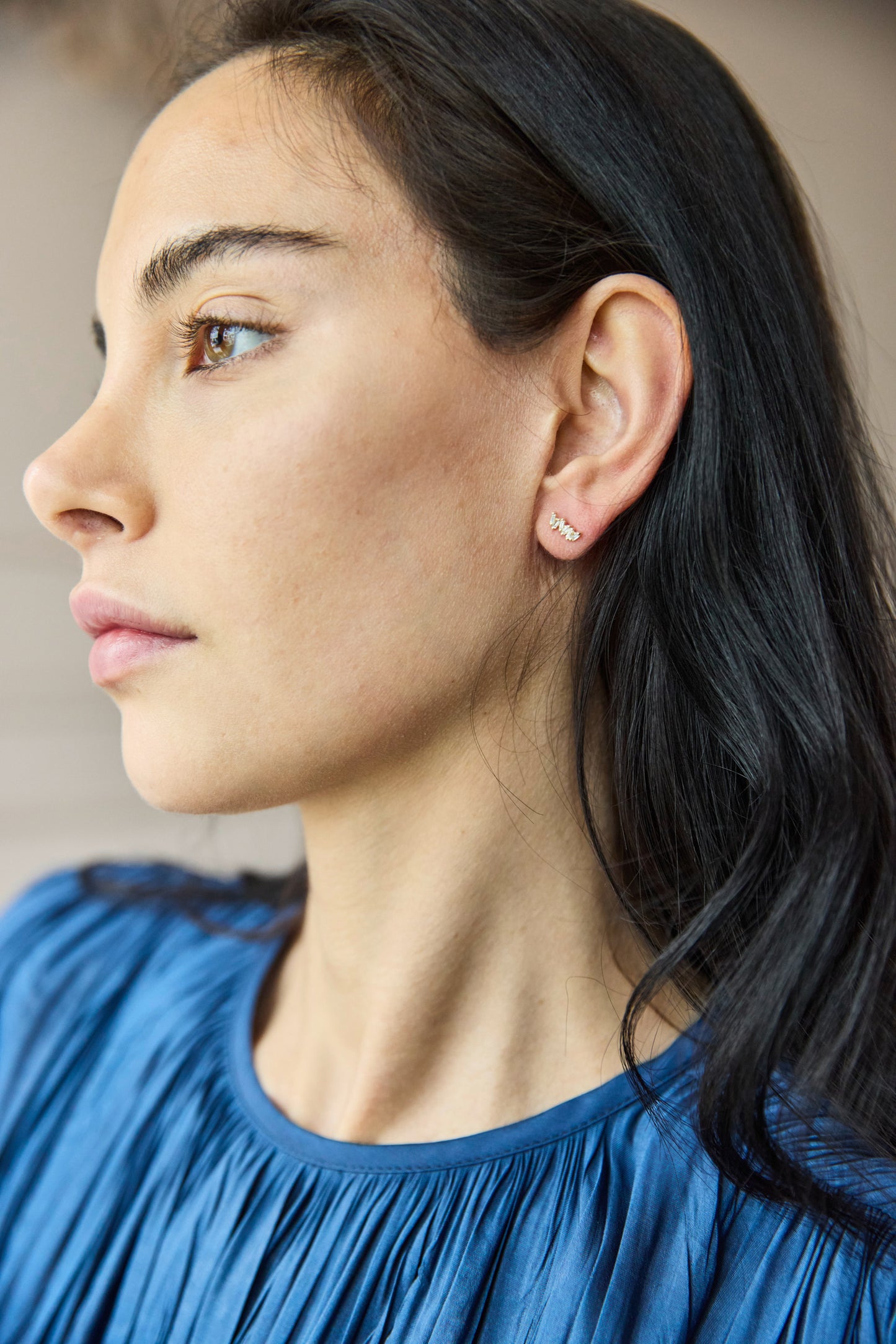 
                  
                    April First 14k Gold Diamond Baguette Cluster Stud
                  
                