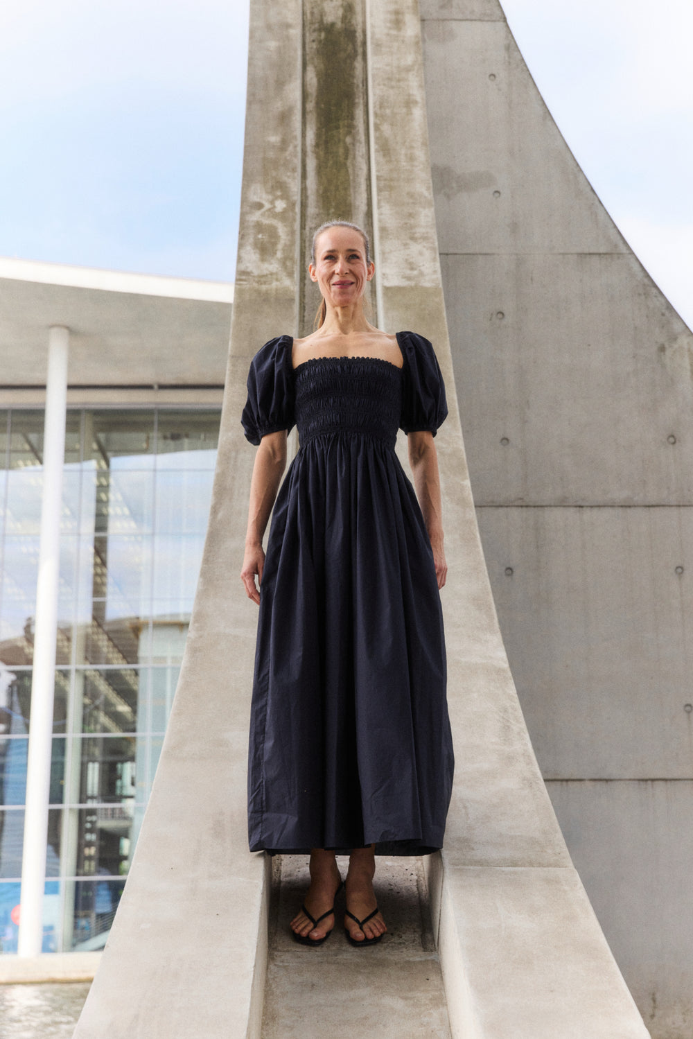 black peasant dress Matteau Shirred Peasant Poplin Dress Black – APRIL FIRST