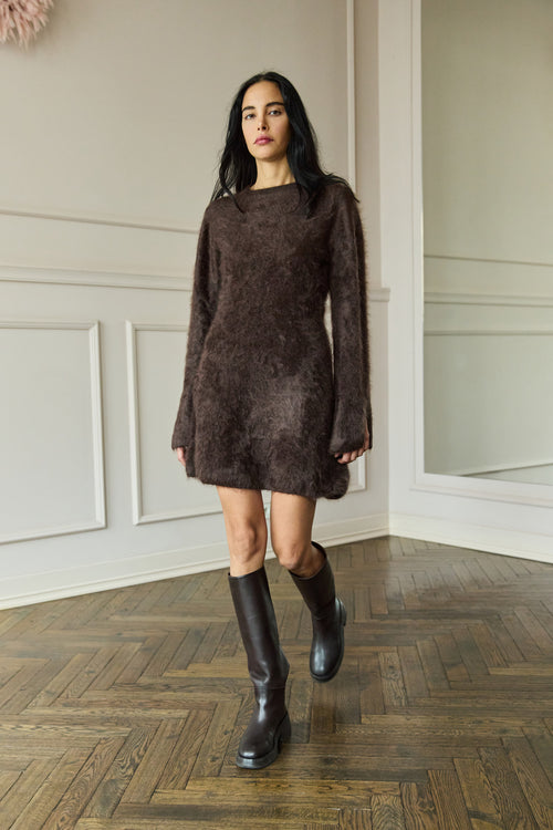 Brushed Cashmere Dress Chocolate
