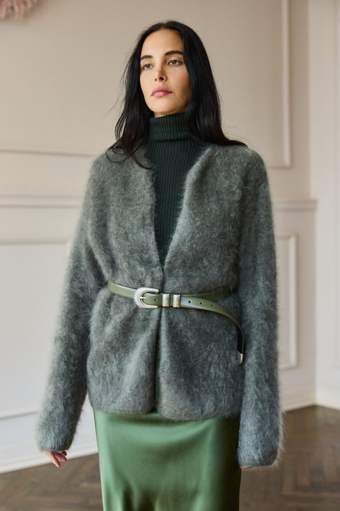 
                  
                    Brushed Cashmere Cardigan Olive
                  
                