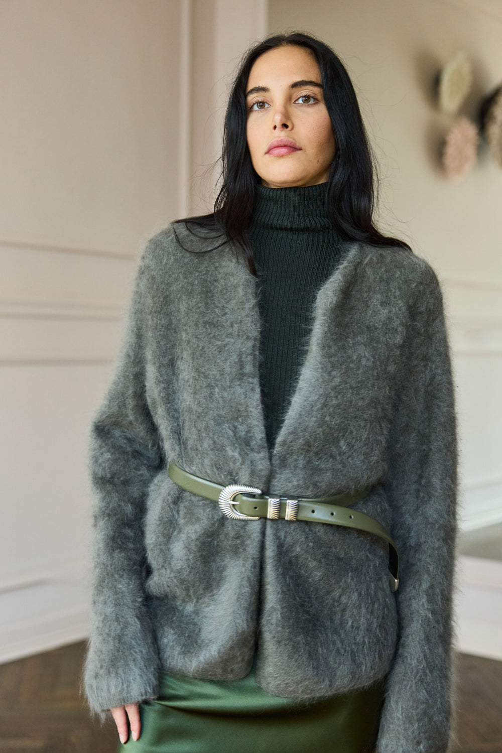 Brushed Cashmere Cardigan Olive