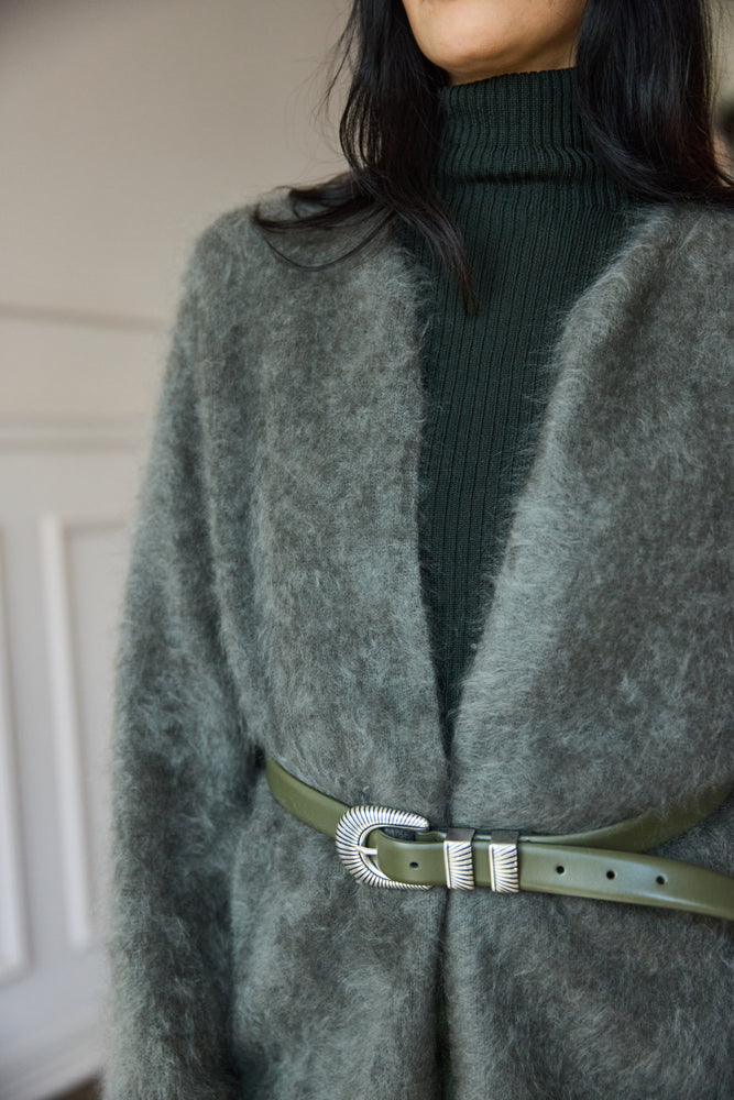 
                  
                    Brushed Cashmere Cardigan Olive
                  
                