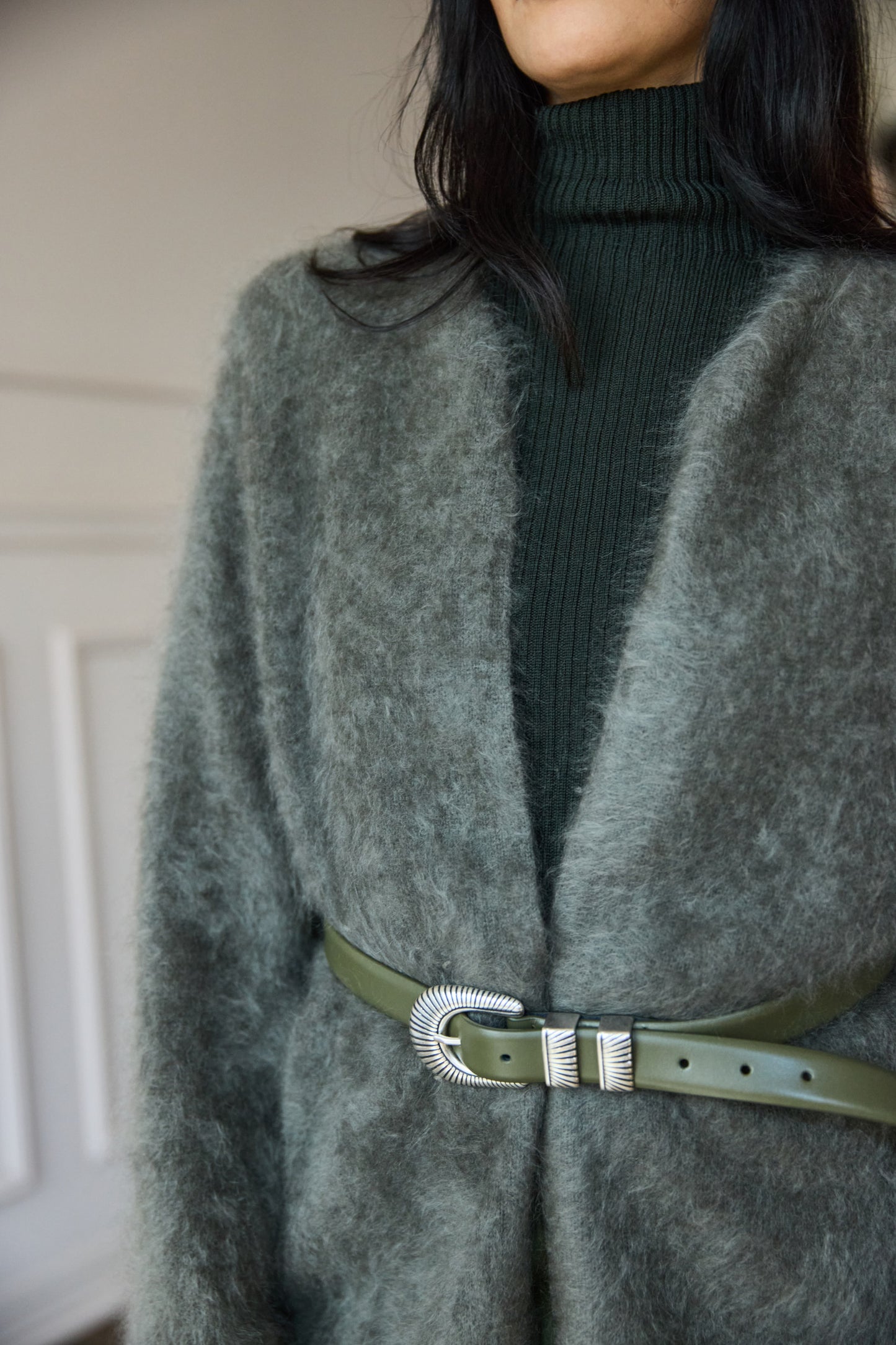 
                  
                    Brushed Cashmere Cardigan Olive
                  
                