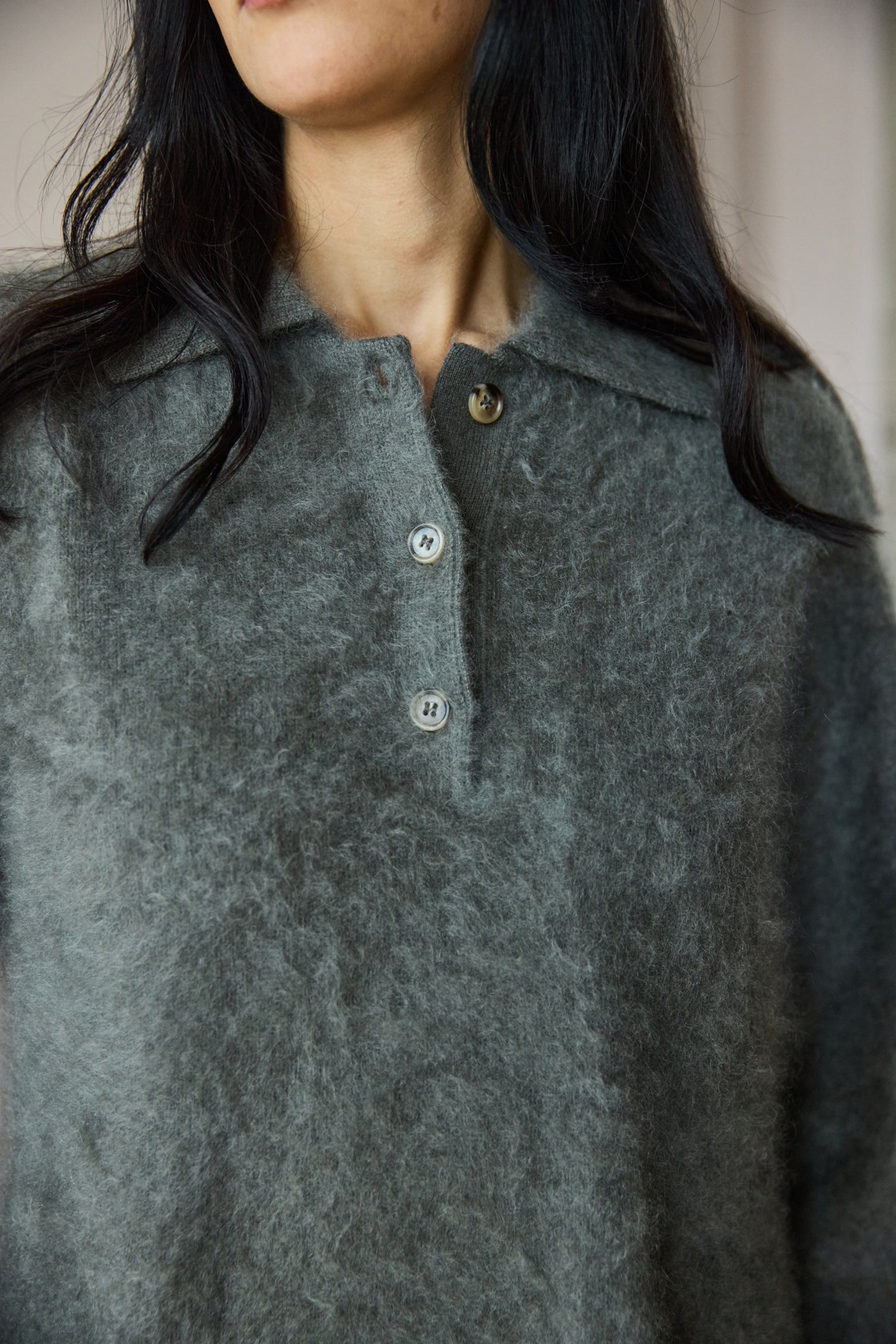 
                  
                    Brushed Cashmere Polo Knit Olive
                  
                