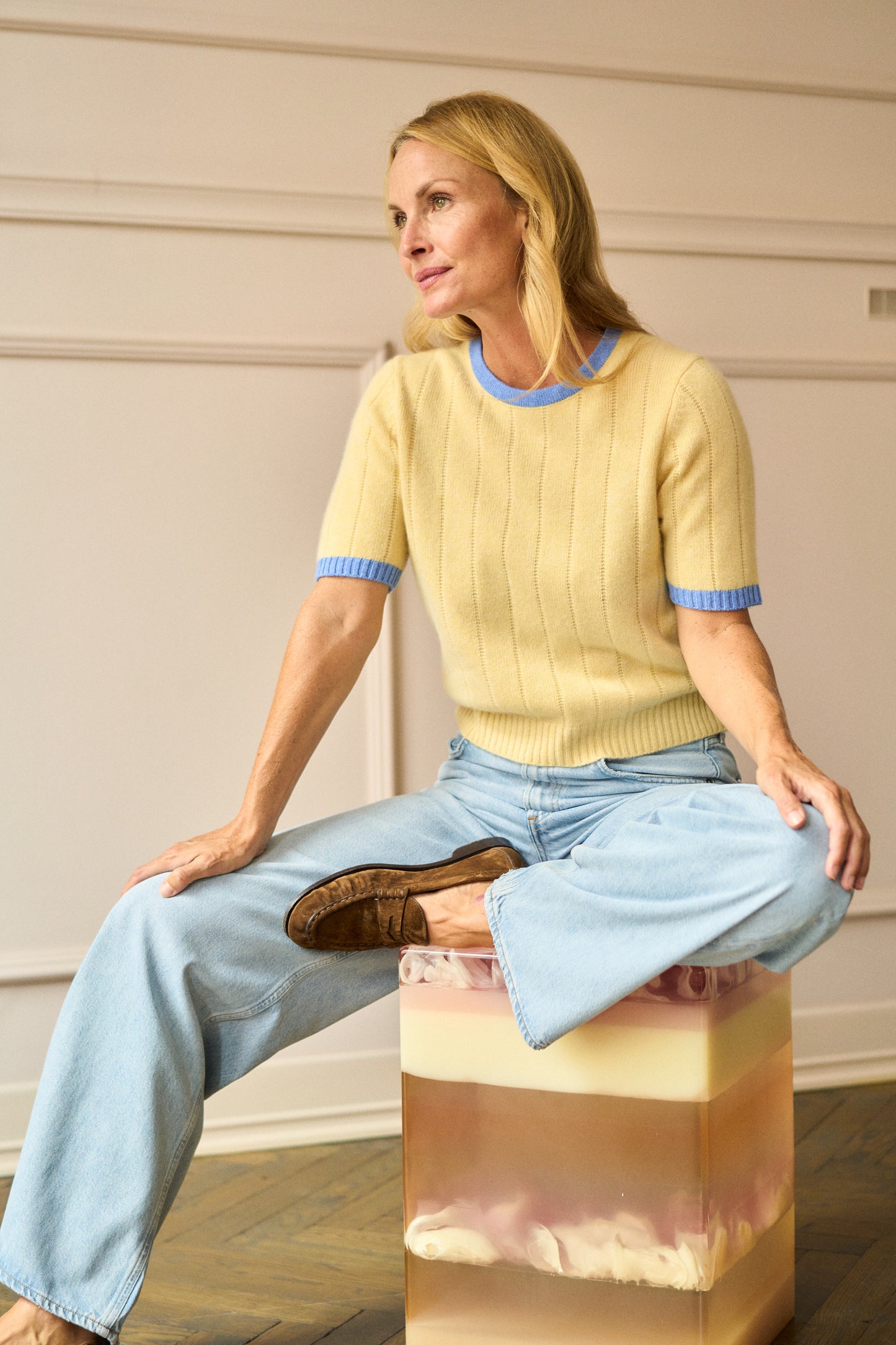 
                  
                    April First Berlin Guest in Residence Rib Ringer Tee Butter/Delft Blue
                  
                