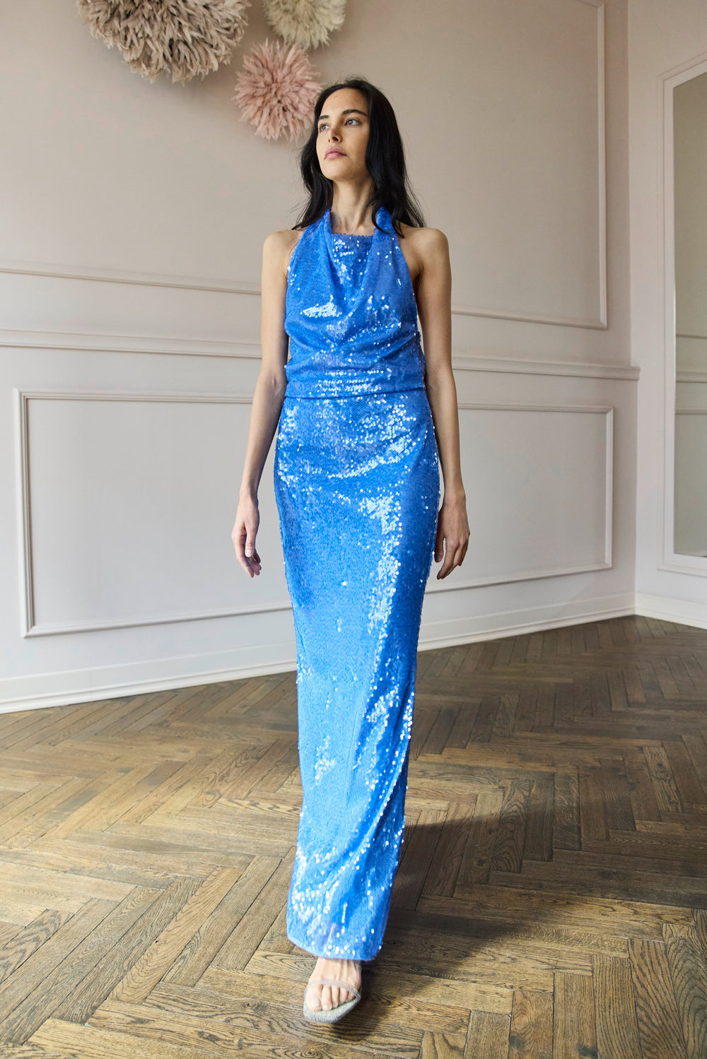 Jonathan Simkhai Reannon Draped Sequin Gown, M