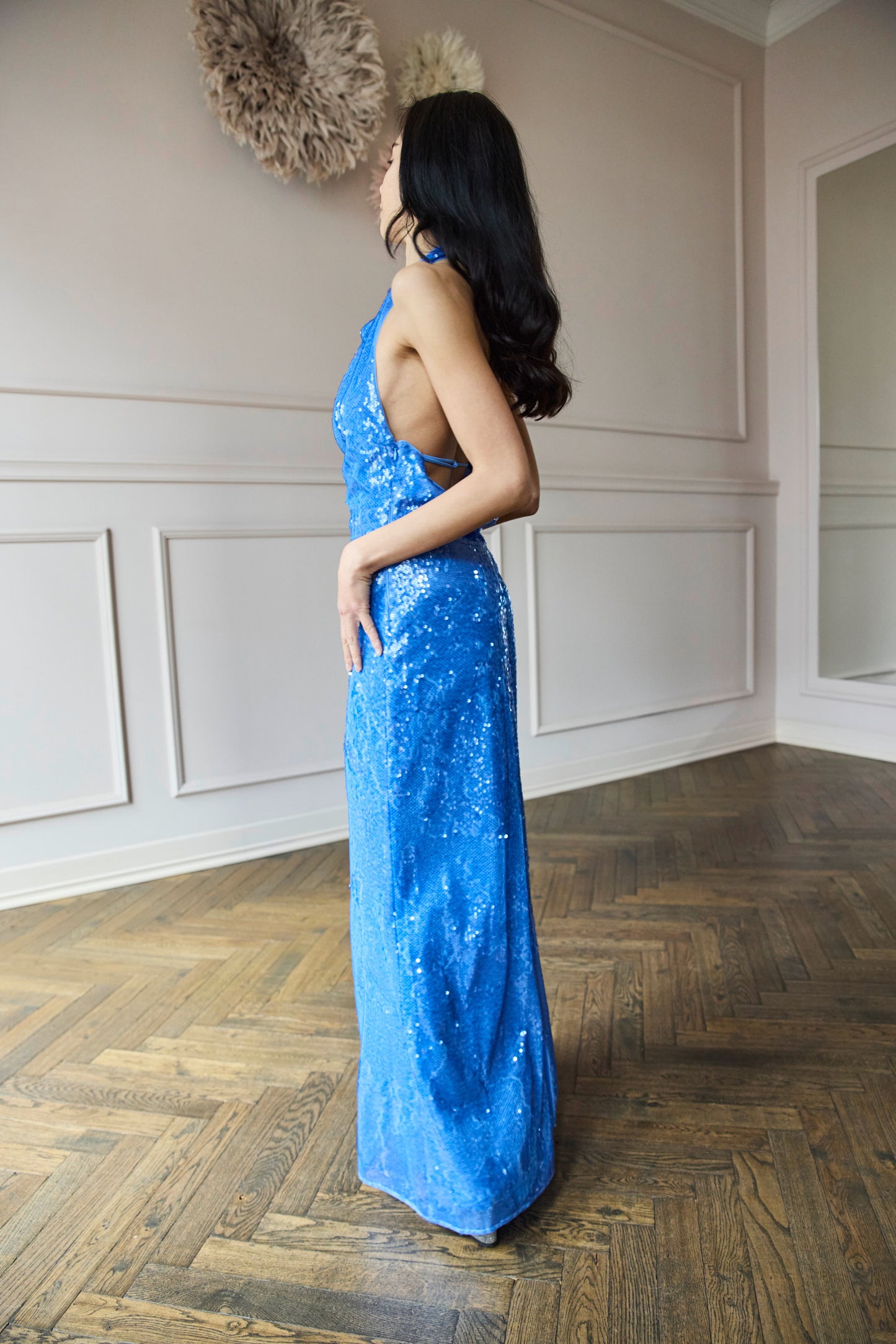 Jonathan Simkhai Reannon Draped Sequin Gown, M