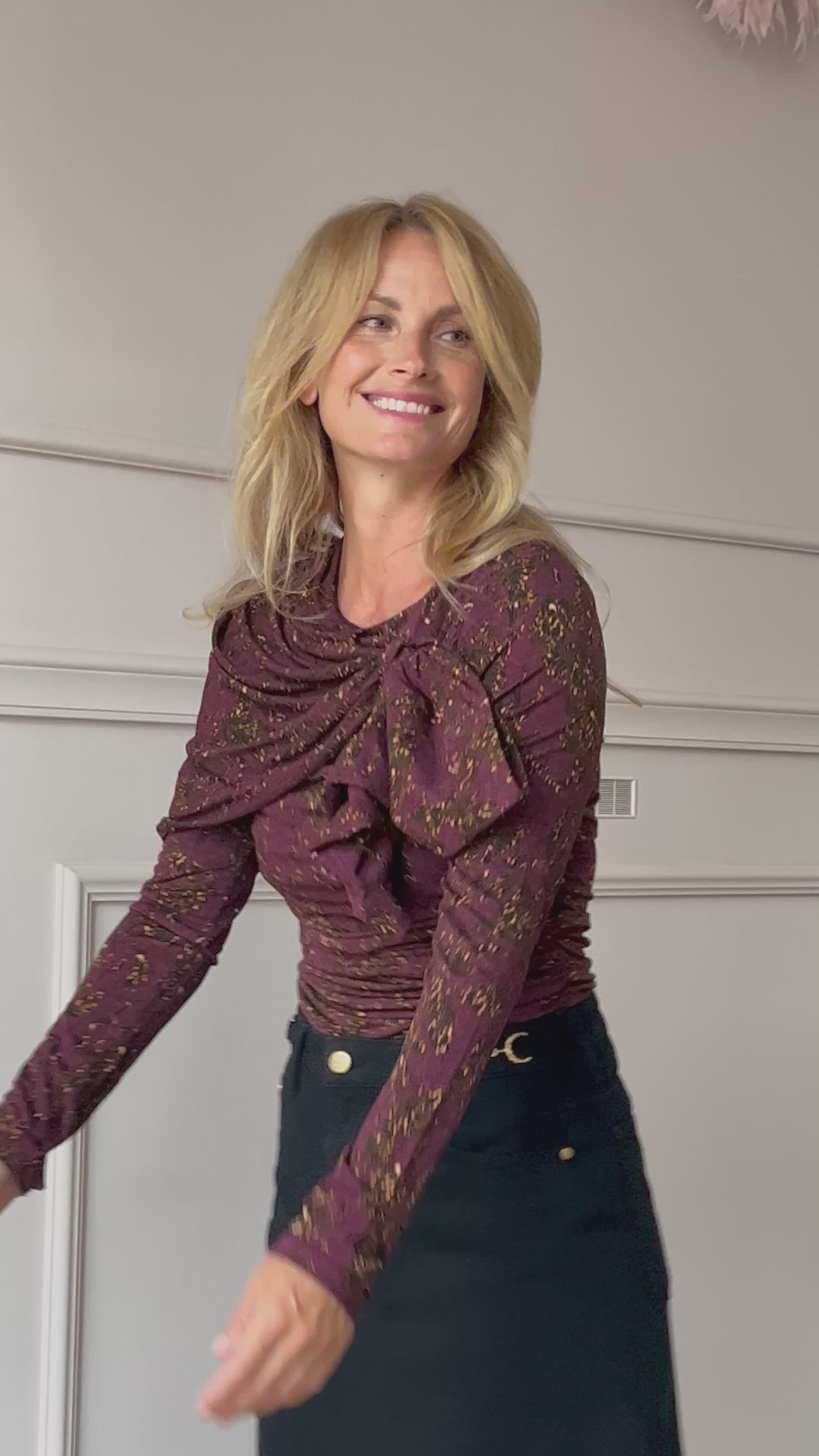 
                  
                    Load and play video in Gallery viewer, April-First-Berlin-Ulla-Johnson-Neema-Draped-Jersey-Top-Claret_Floral
                  
                